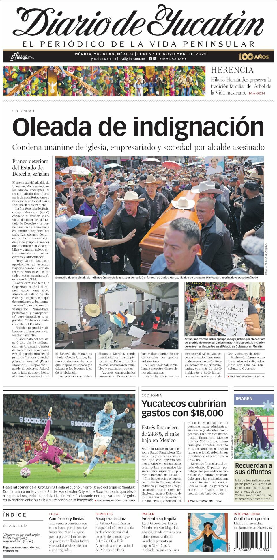 El Diario de Yucatán, edición del lunes 03 de noviembre de 2025