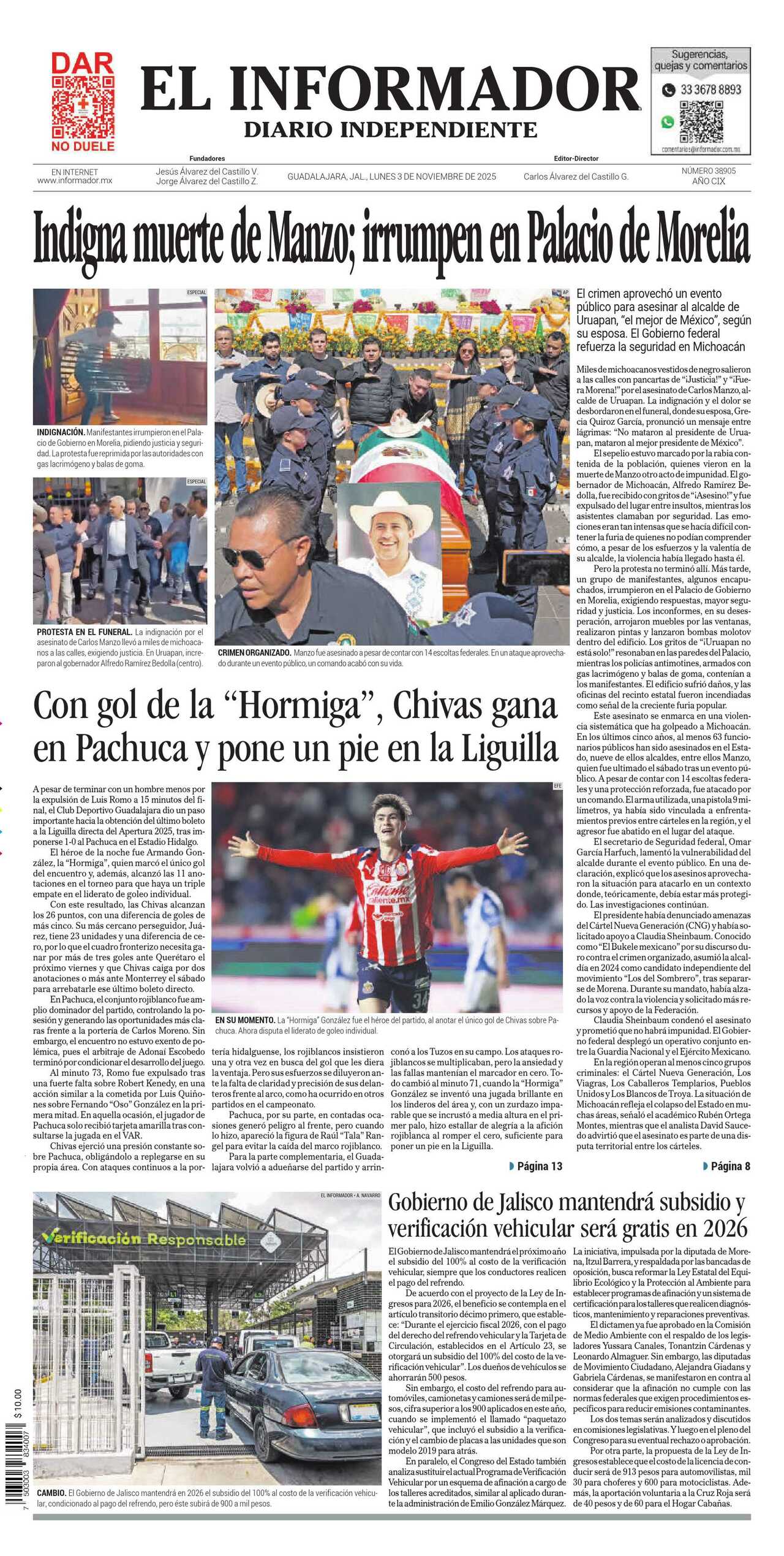 El Informador, edición del lunes 03 de noviembre de 2025