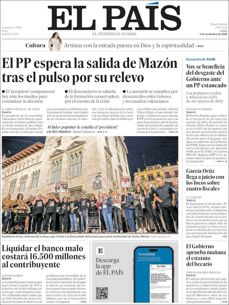 El País, edición del lunes 03 de noviembre de 2025