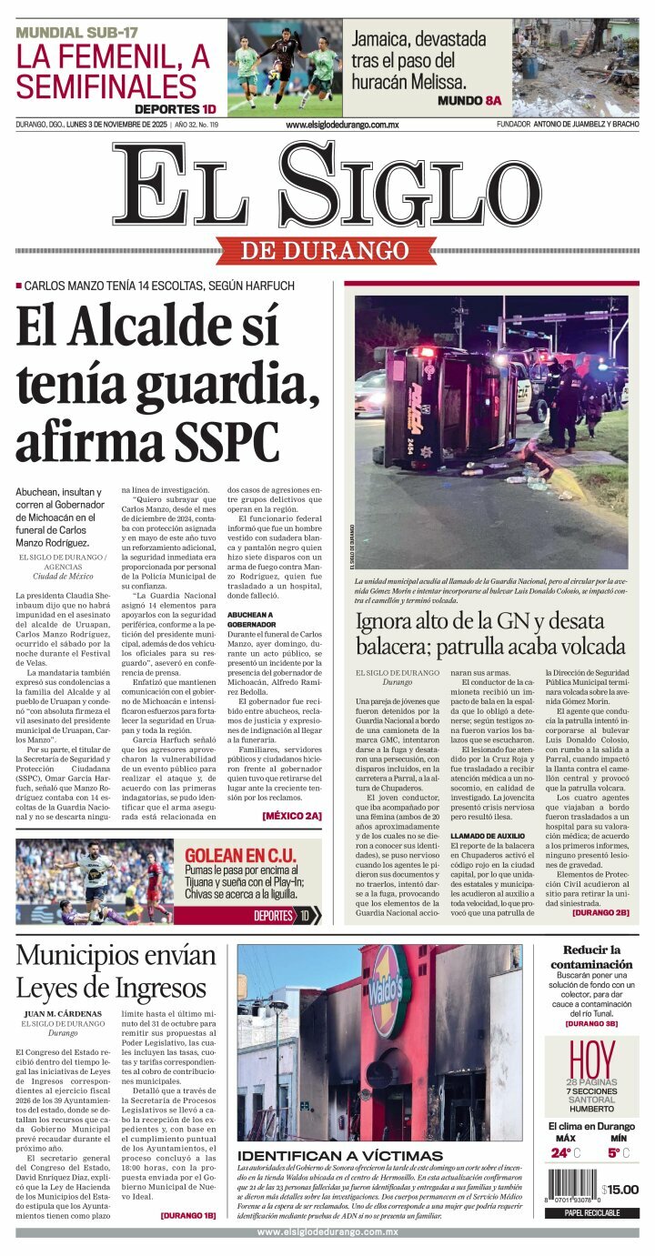 El Siglo de Durango, edición del lunes 03 de noviembre de 2025