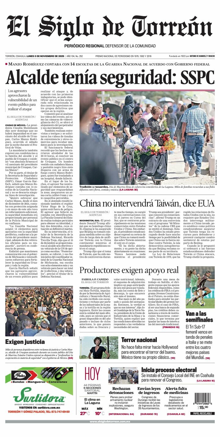 El Siglo de Torreón, edición del lunes 03 de noviembre de 2025