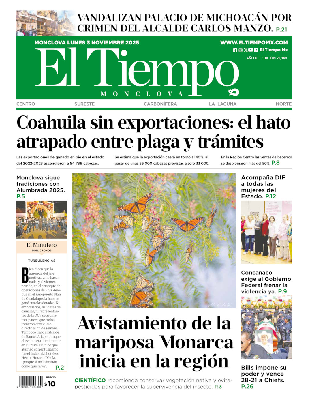 El Tiempo Monclova, edición del lunes 03 de noviembre de 2025