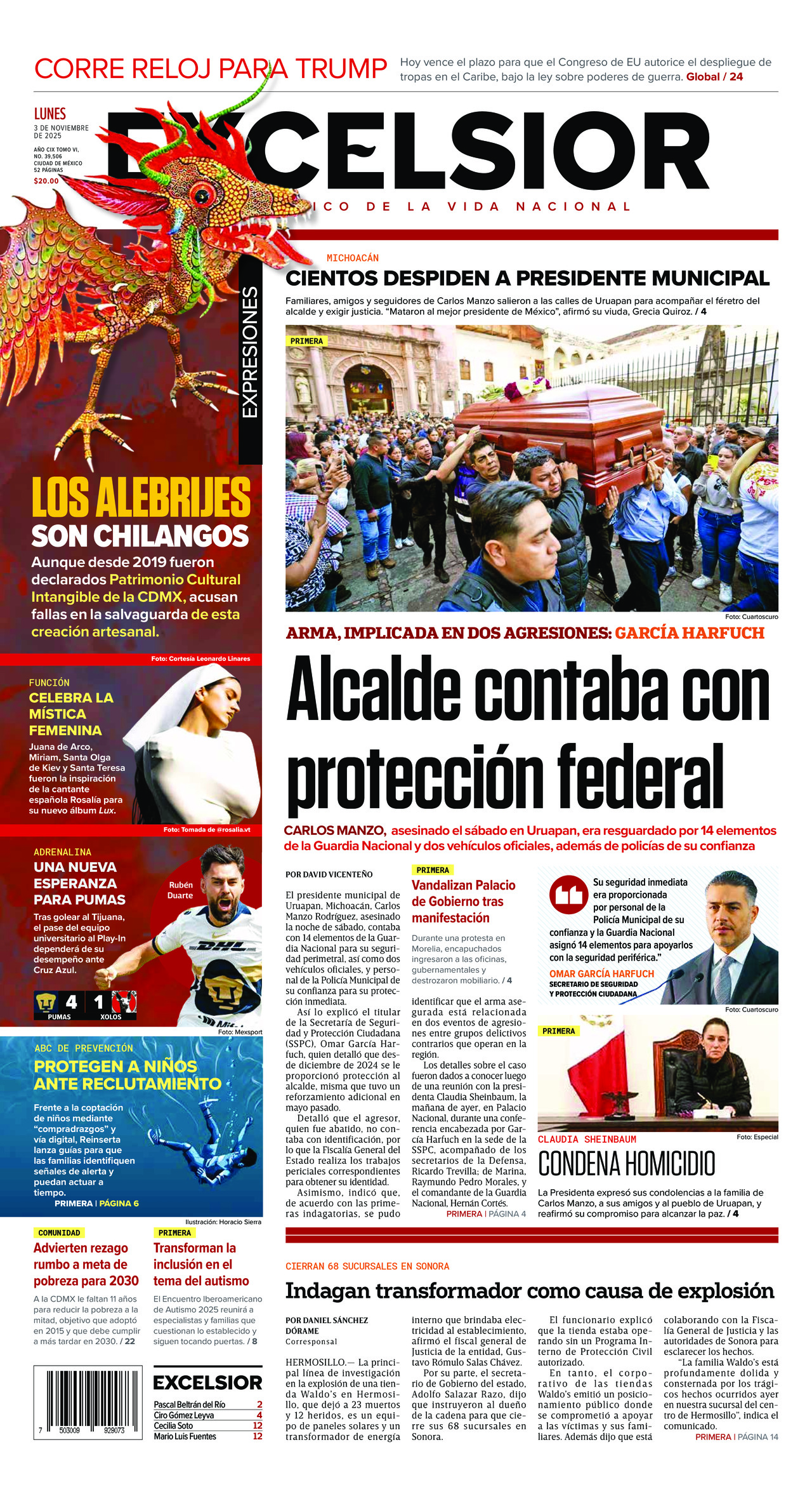 Excelsior, edición del lunes 03 de noviembre de 2025