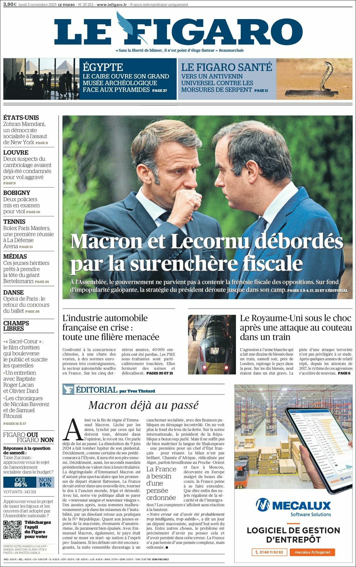 Le Figaro, edición del lunes 03 de noviembre de 2025
