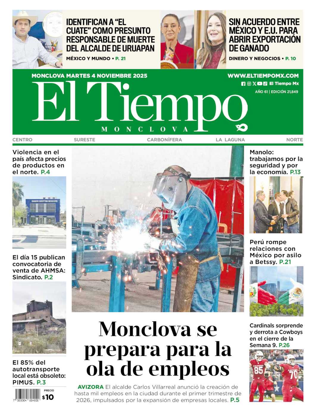 El Tiempo Monclova, edición del martes 04 de noviembre de 2025