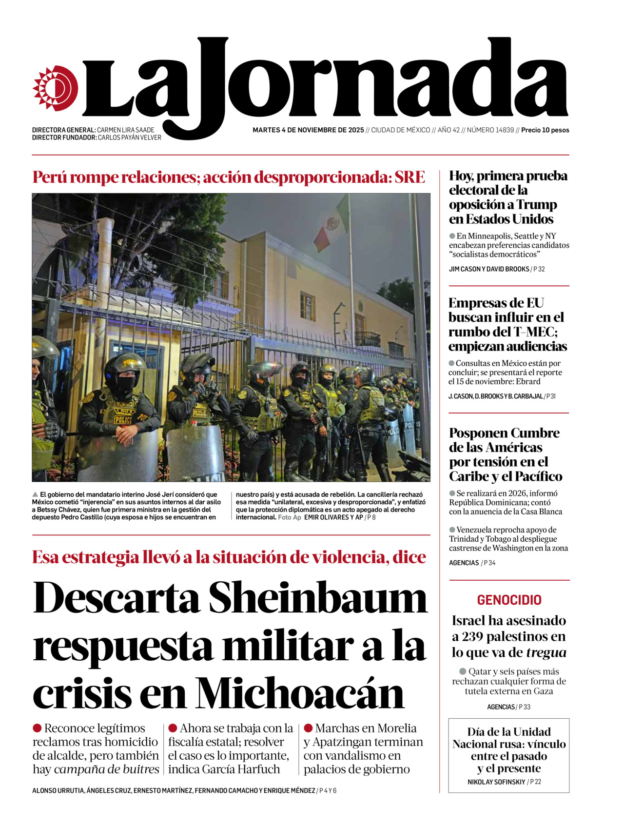 La Jornada, edición del martes 04 de noviembre de 2025