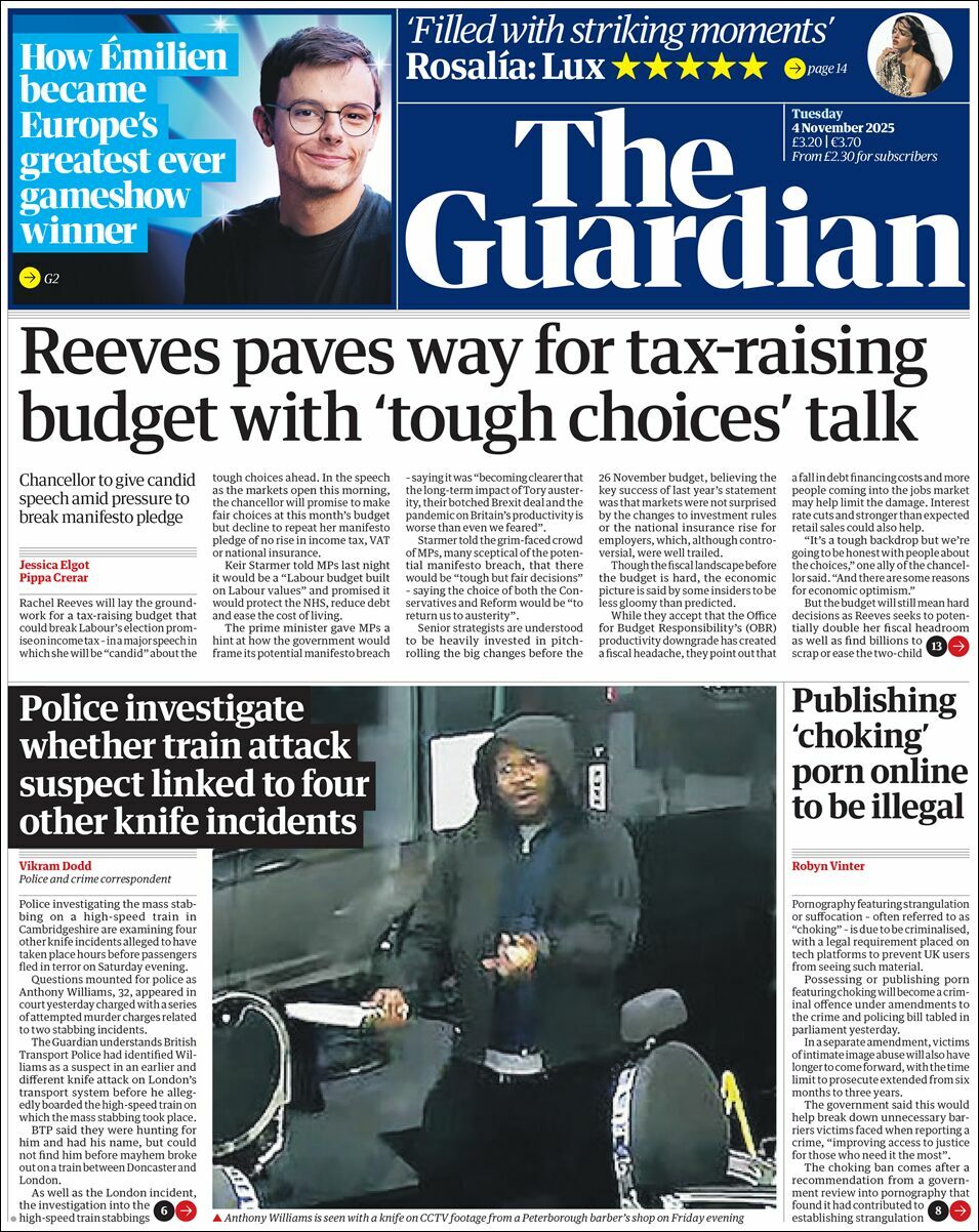 The Guardian, edición del martes 04 de noviembre de 2025
