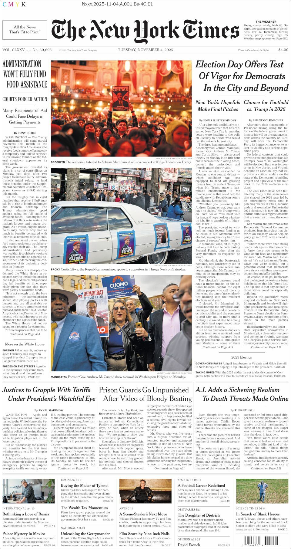 The New York Times, edición del martes 04 de noviembre de 2025