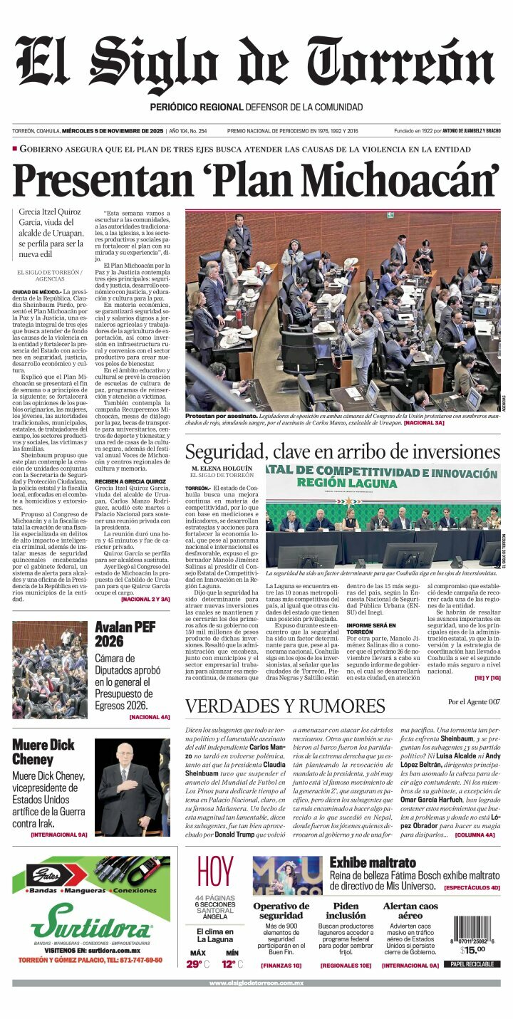 El Siglo de Torreón, edición del miércoles 05 de noviembre de 2025