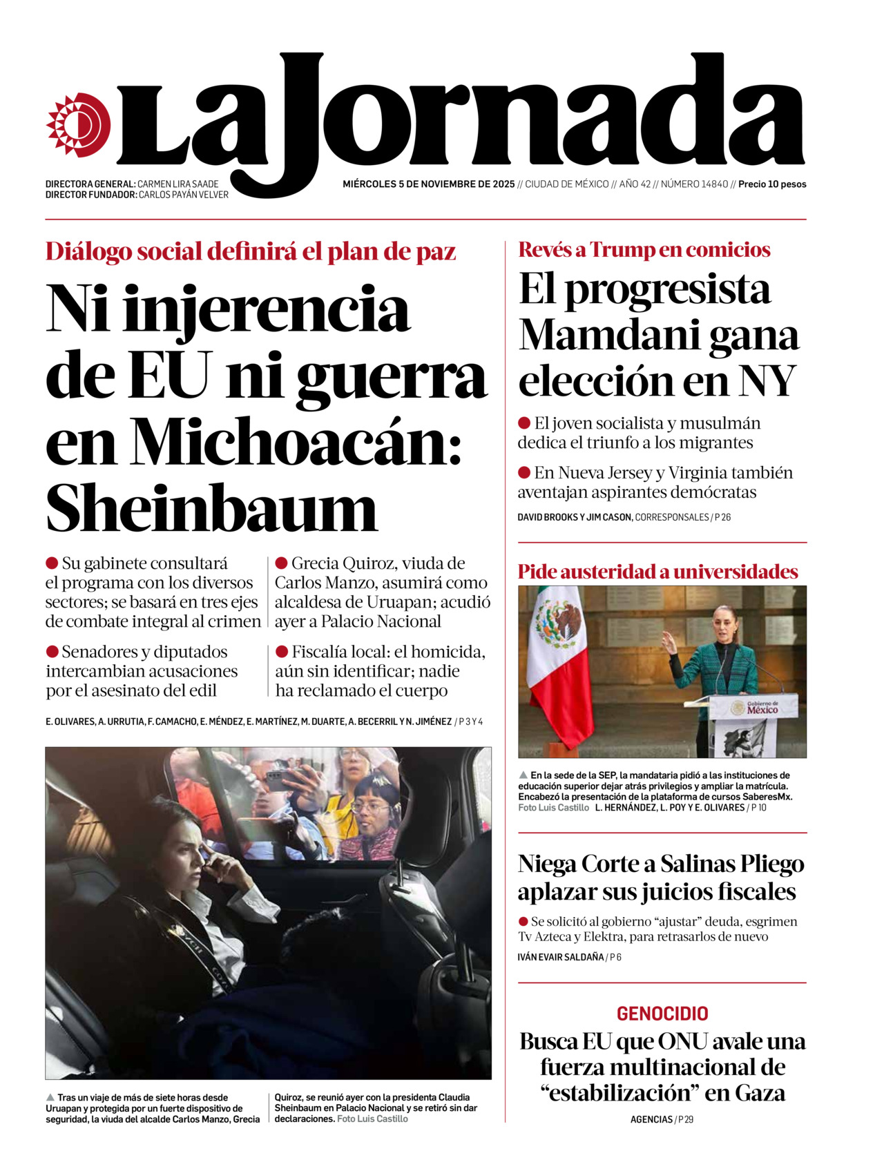 La Jornada, edición del miércoles 05 de noviembre de 2025