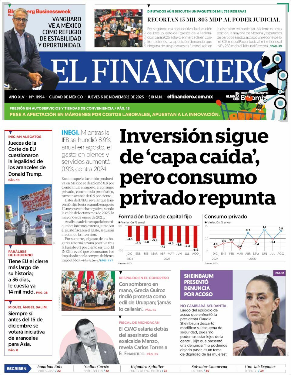 El Financiero, edición del jueves 06 de noviembre de 2025