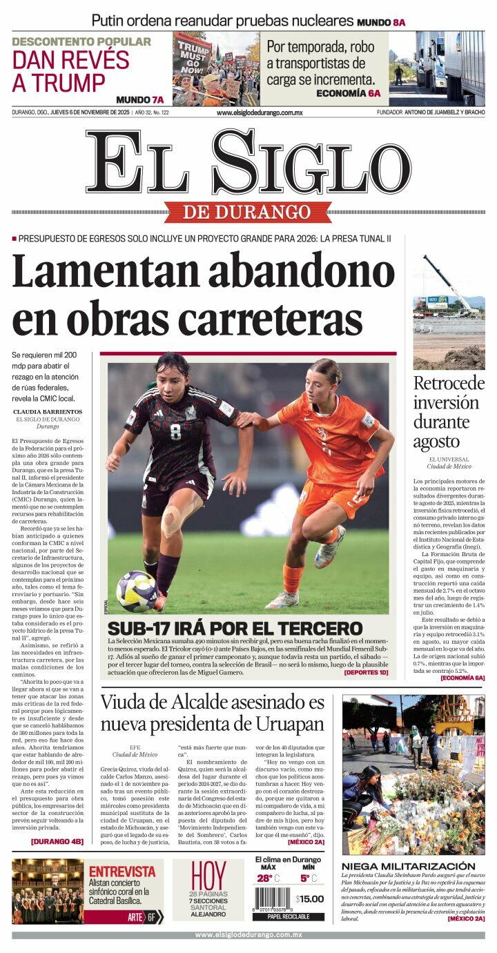 El Siglo de Durango, edición del jueves 06 de noviembre de 2025