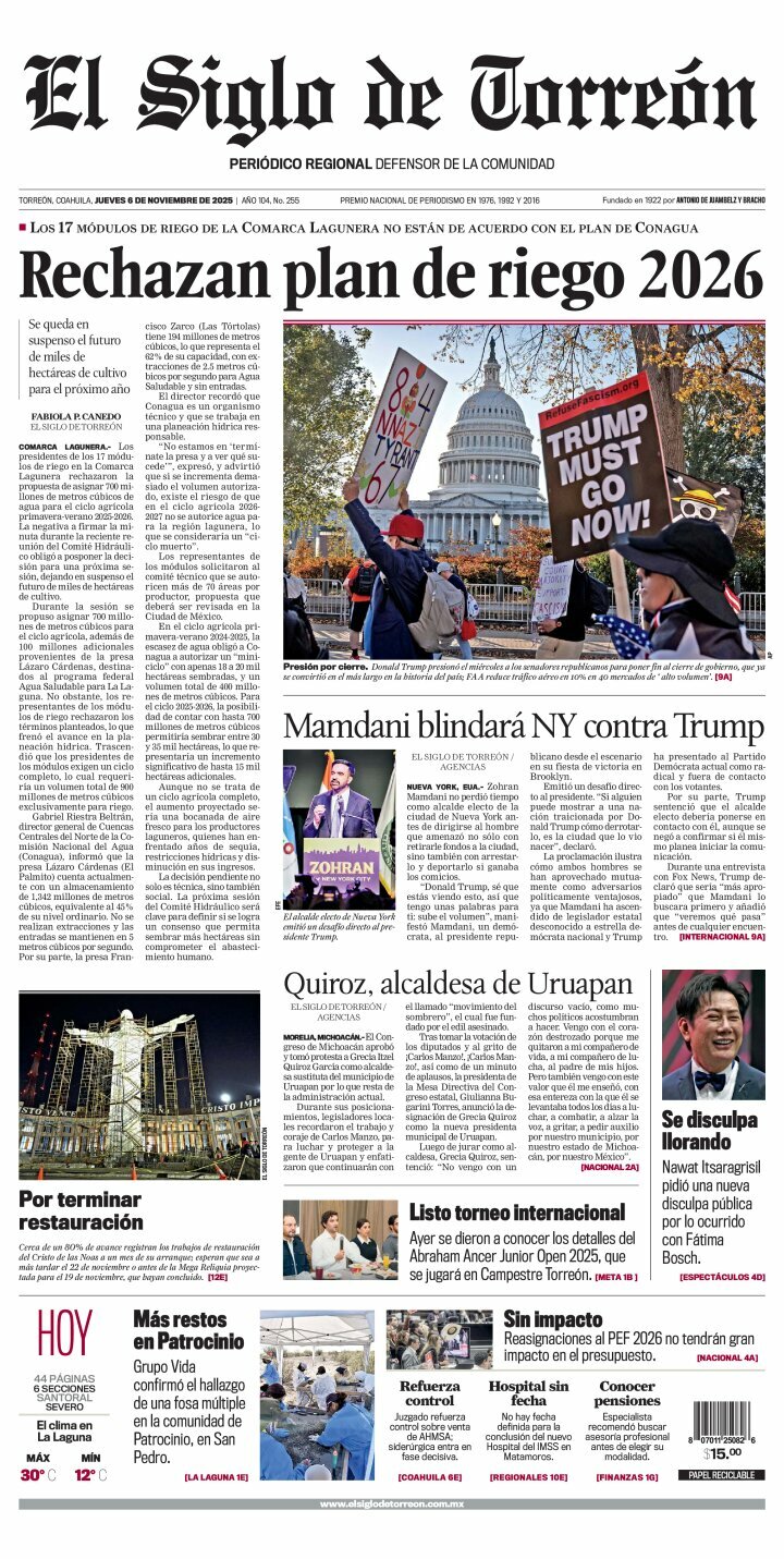 El Siglo de Torreón, edición del jueves 06 de noviembre de 2025