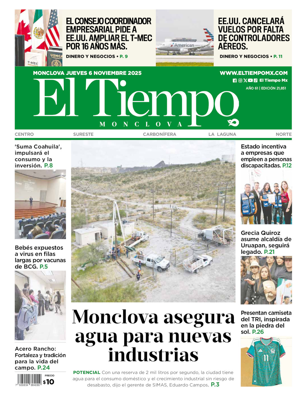 El Tiempo Monclova, edición del jueves 06 de noviembre de 2025