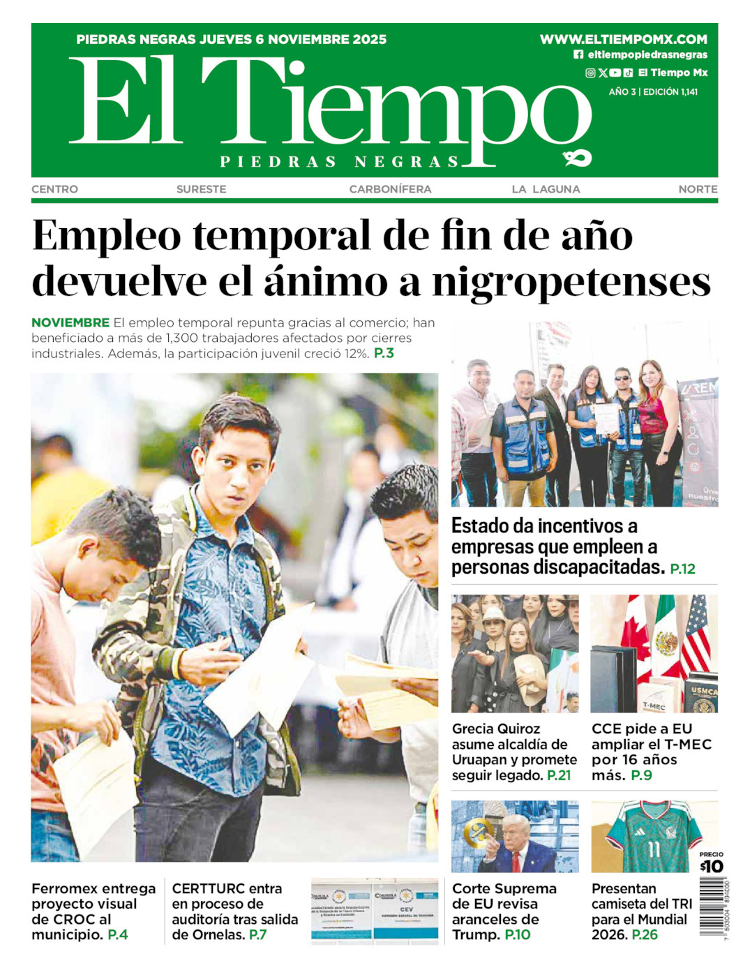 El Tiempo Piedras Negras, edición del jueves 06 de noviembre de 2025