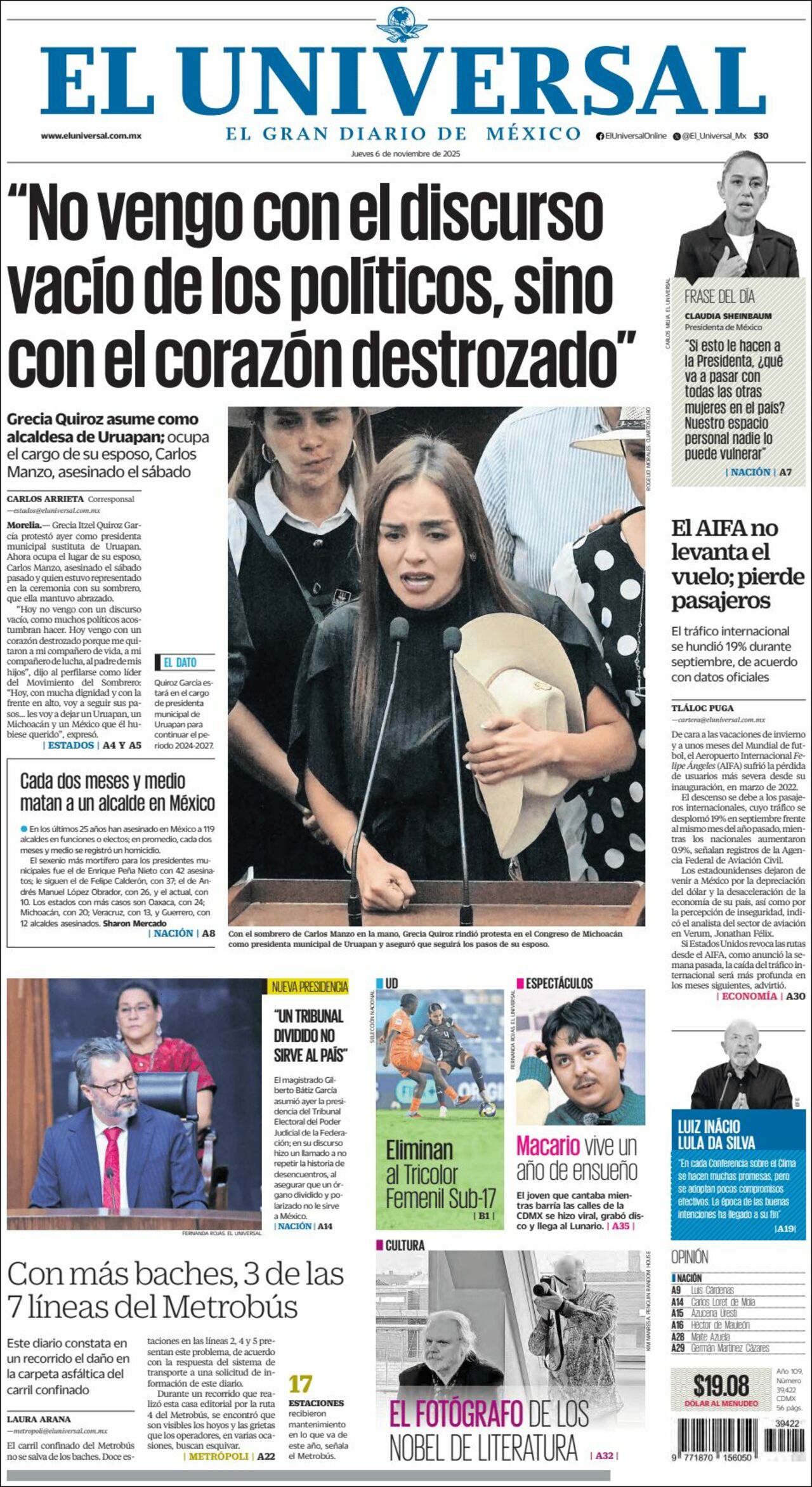 El Universal, edición del jueves 06 de noviembre de 2025