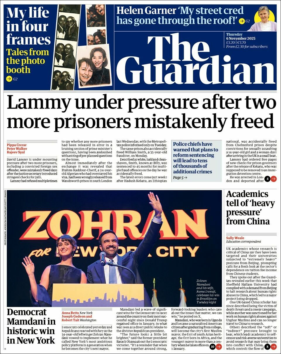 The Guardian, edición del jueves 06 de noviembre de 2025