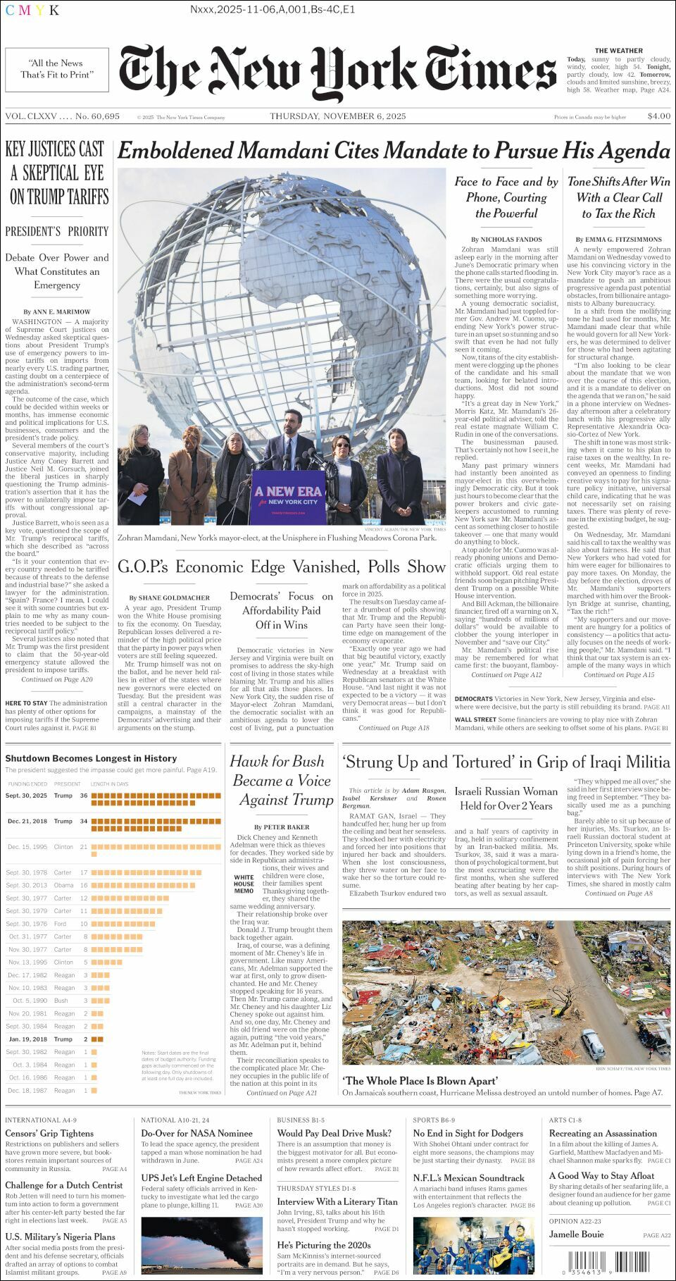 The New York Times, edición del jueves 06 de noviembre de 2025