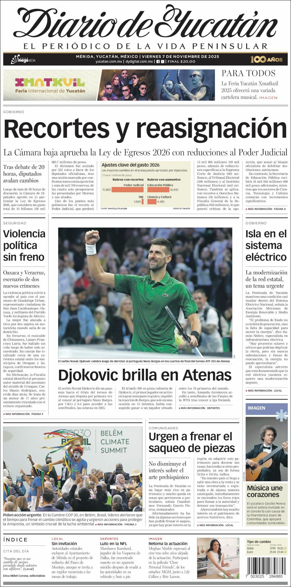 El Diario de Yucatán, edición del viernes 07 de noviembre de 2025