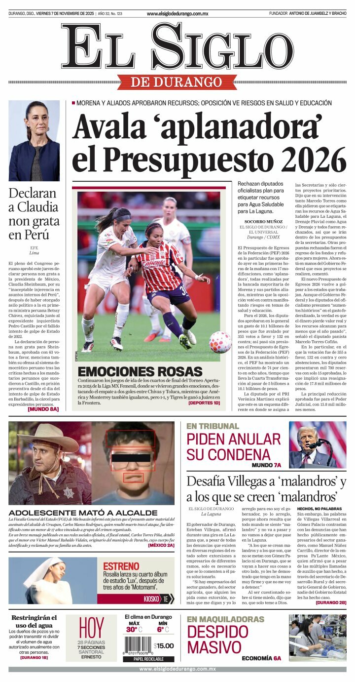 El Siglo de Durango, edición del viernes 07 de noviembre de 2025