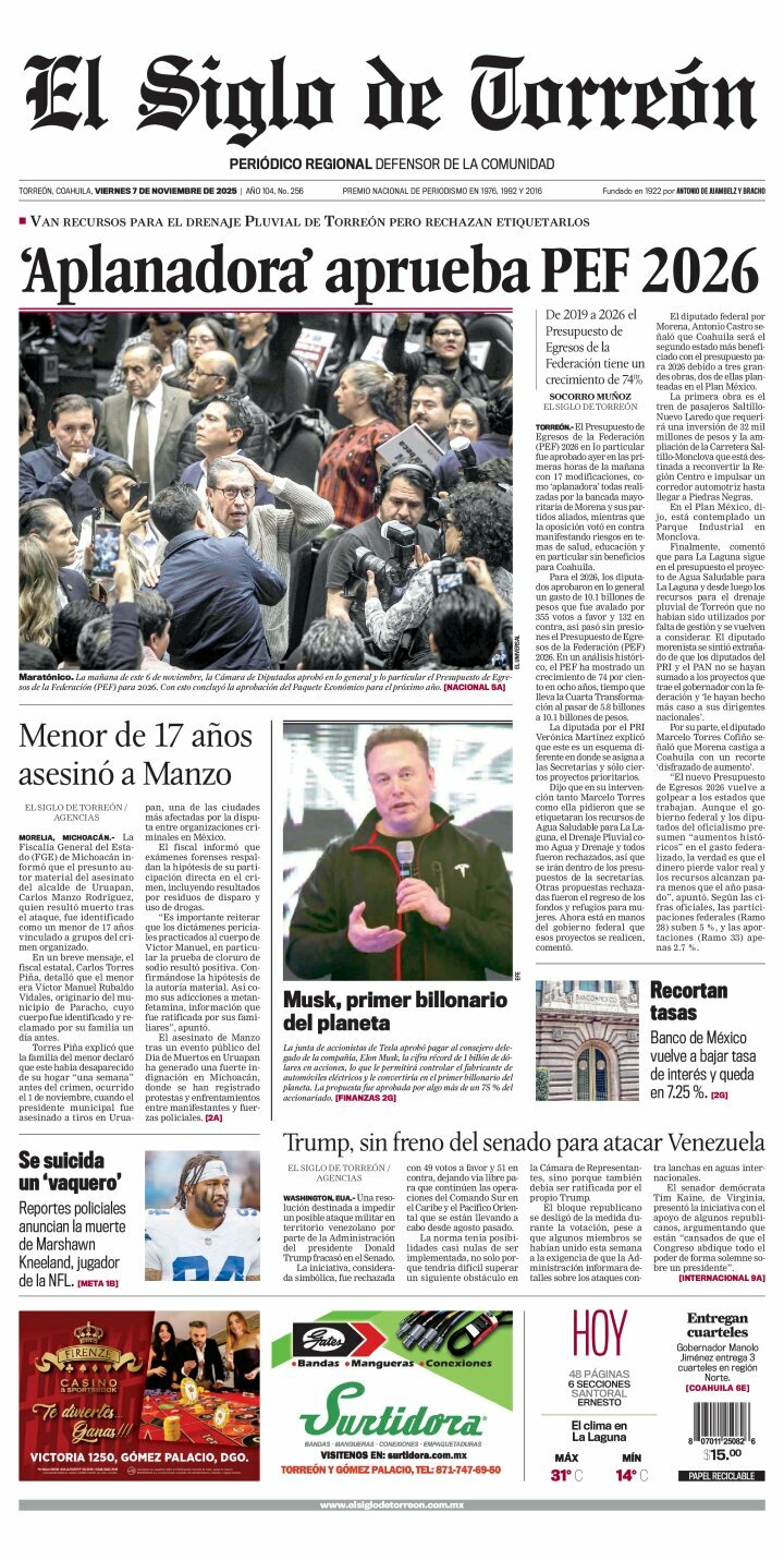 El Siglo de Torreón, edición del viernes 07 de noviembre de 2025