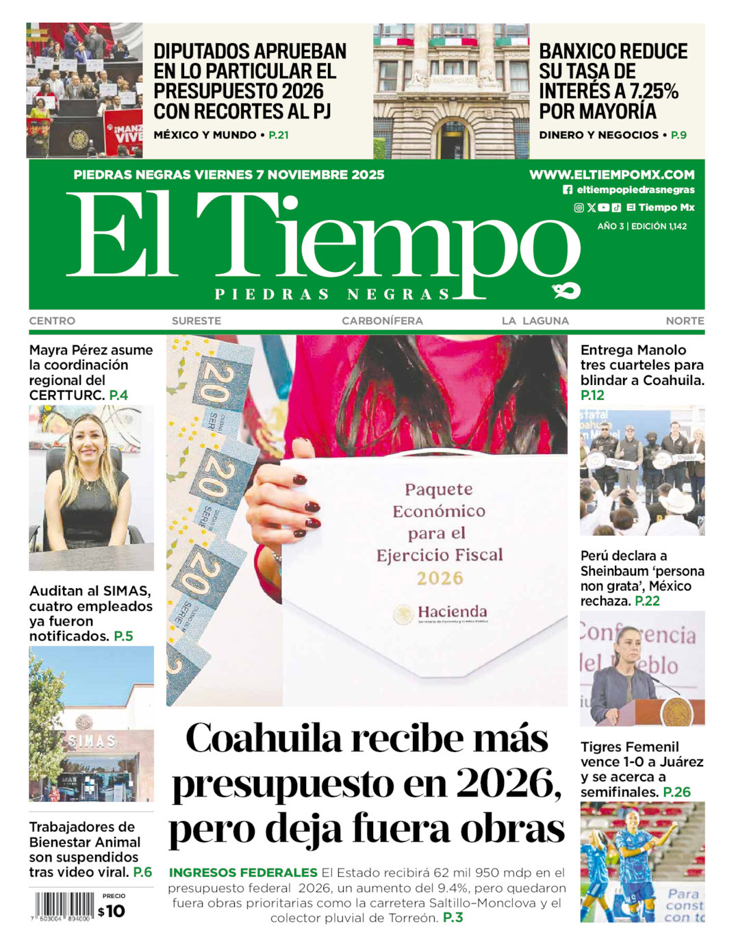 El Tiempo Piedras Negras, edición del viernes 07 de noviembre de 2025