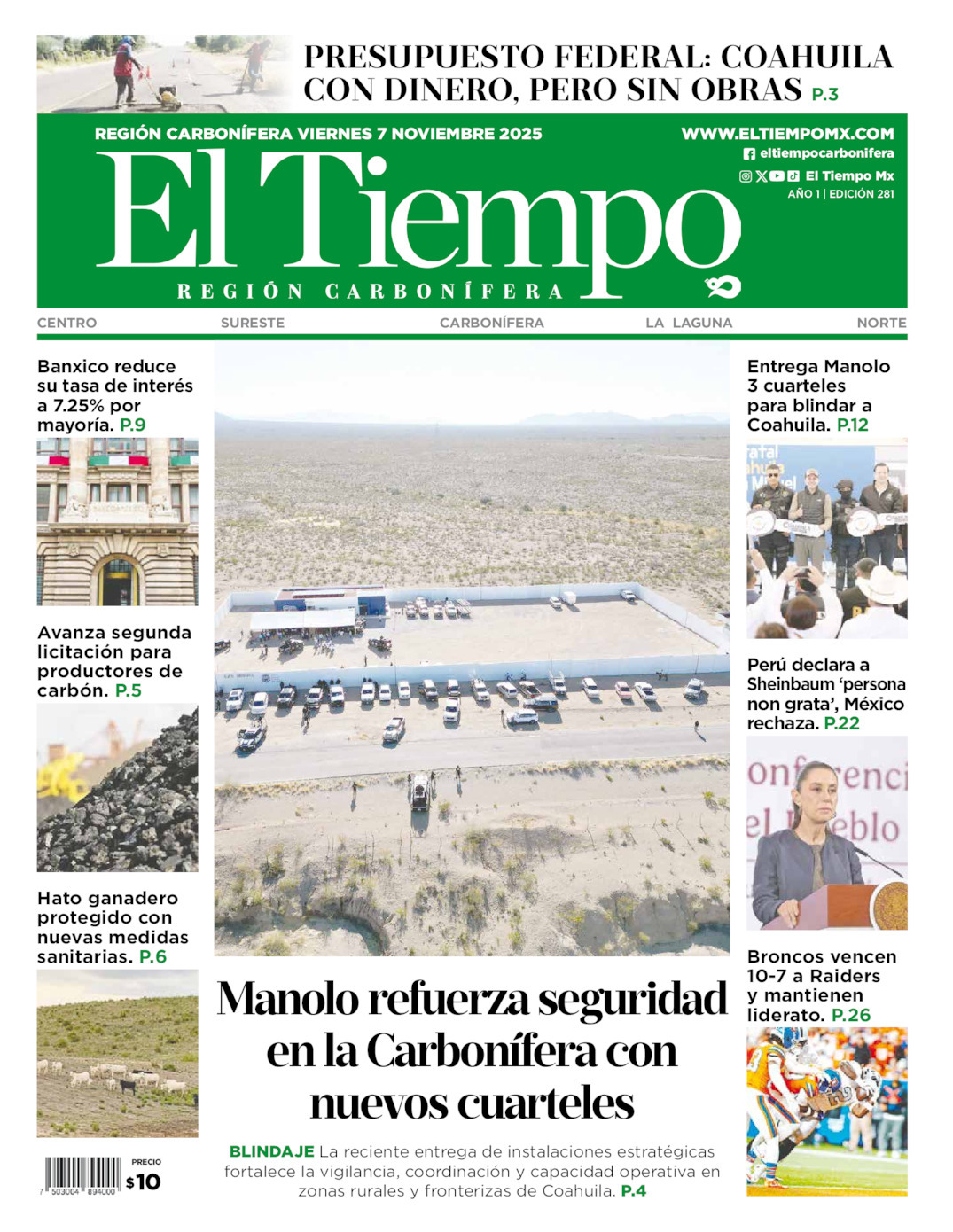 El Tiempo Región Carbonífera, edición del viernes 07 de noviembre de 2025