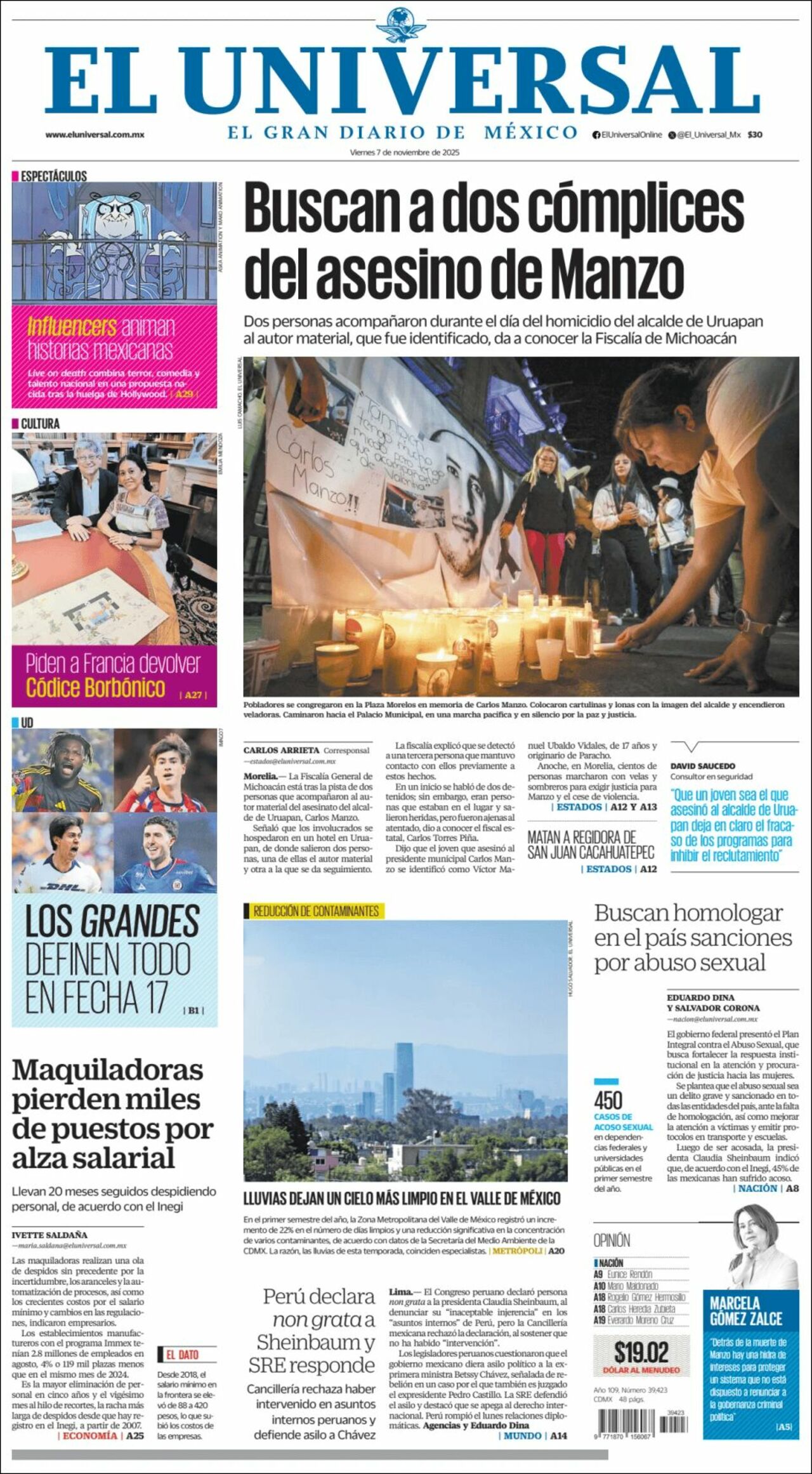 El Universal, edición del viernes 07 de noviembre de 2025