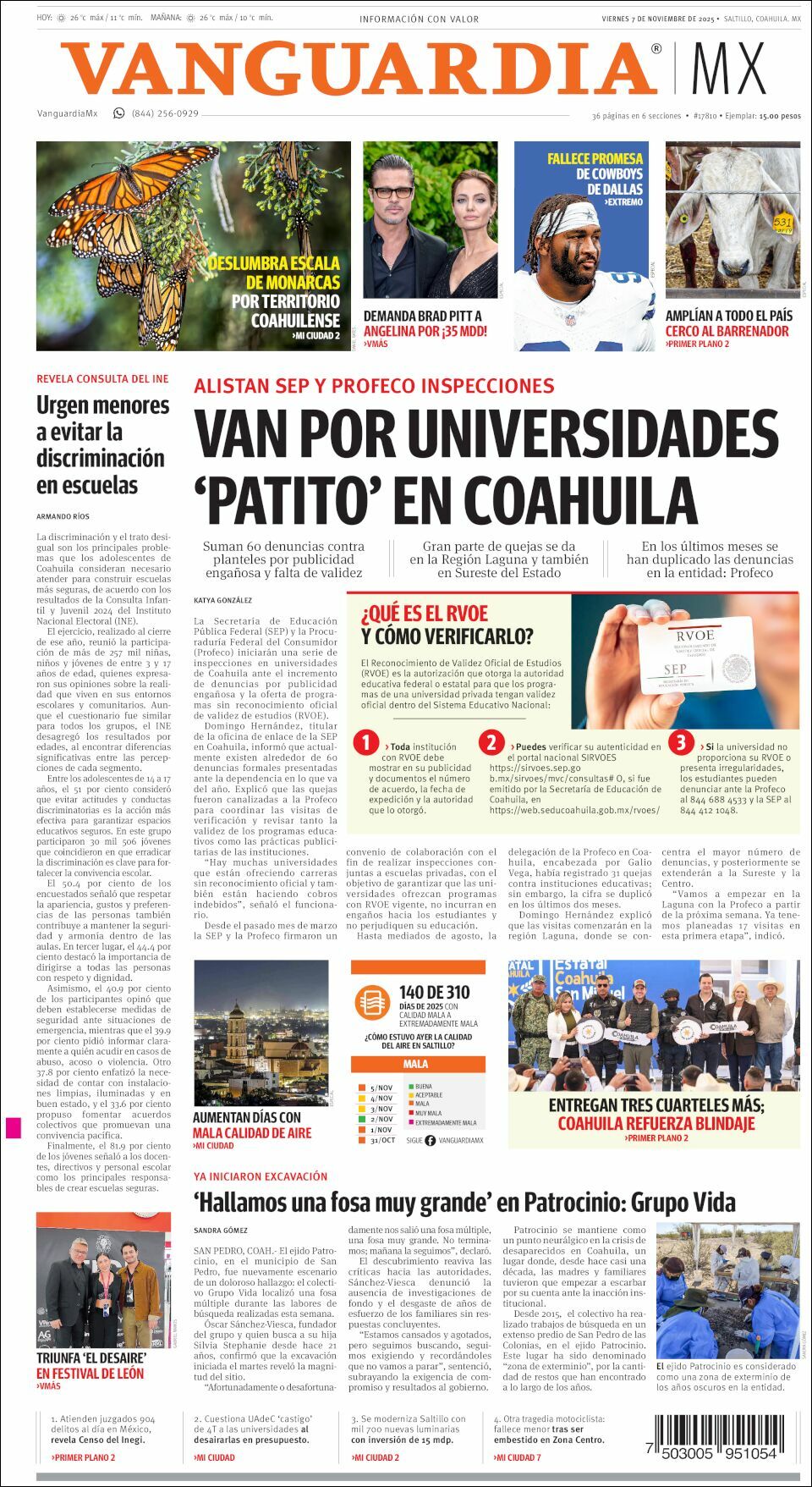 Vanguardia, edición del viernes 07 de noviembre de 2025