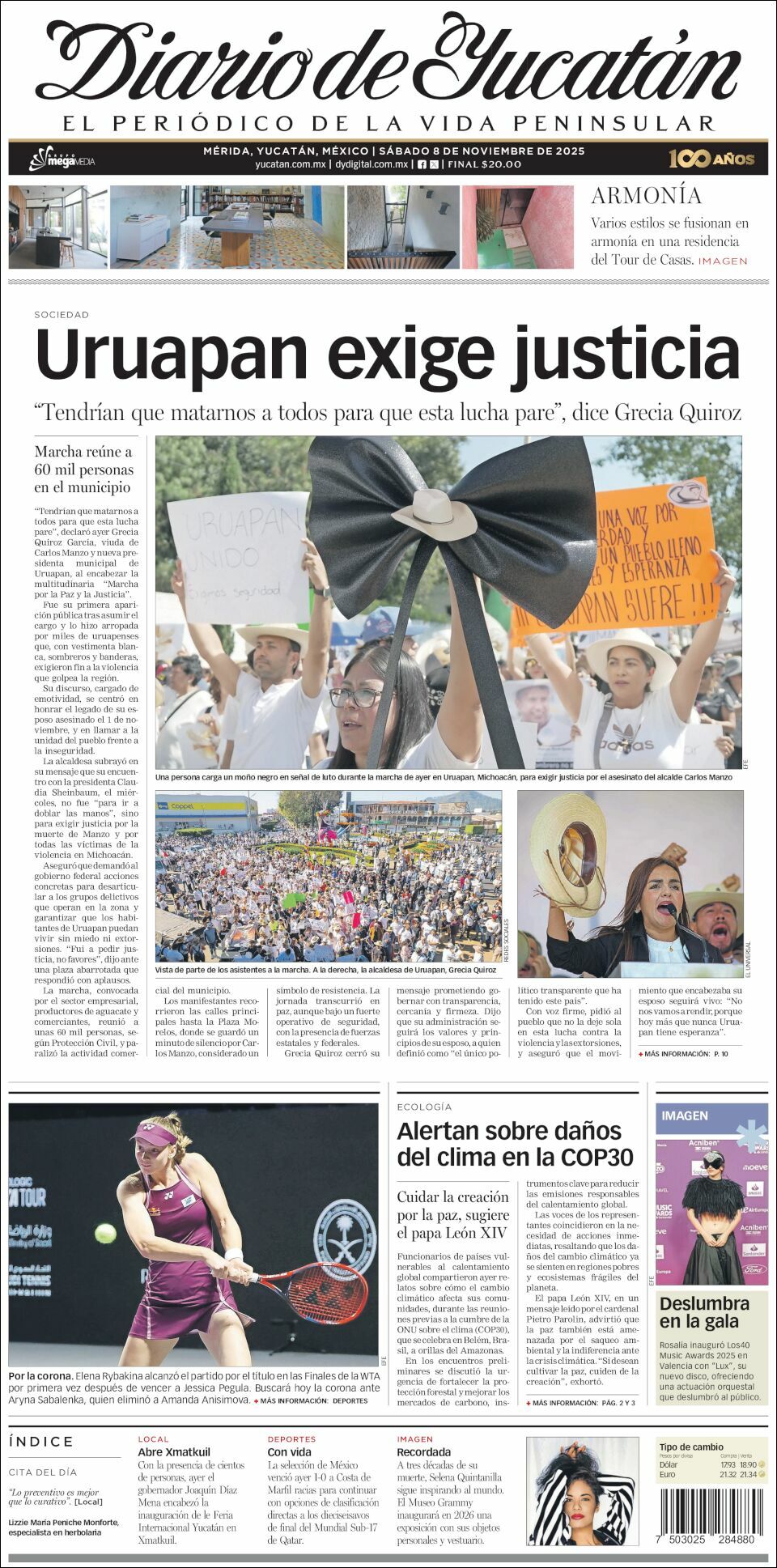 El Diario de Yucatán, edición del sábado 08 de noviembre de 2025