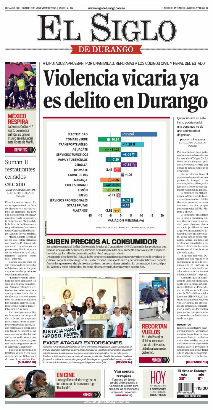 El Siglo de Durango, edición del sábado 08 de noviembre de 2025