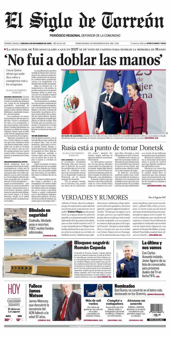 El Siglo de Torreón, edición del sábado 08 de noviembre de 2025