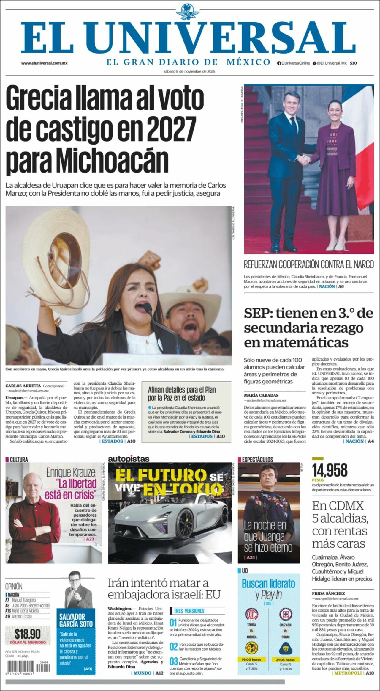 El Universal, edición del sábado 08 de noviembre de 2025