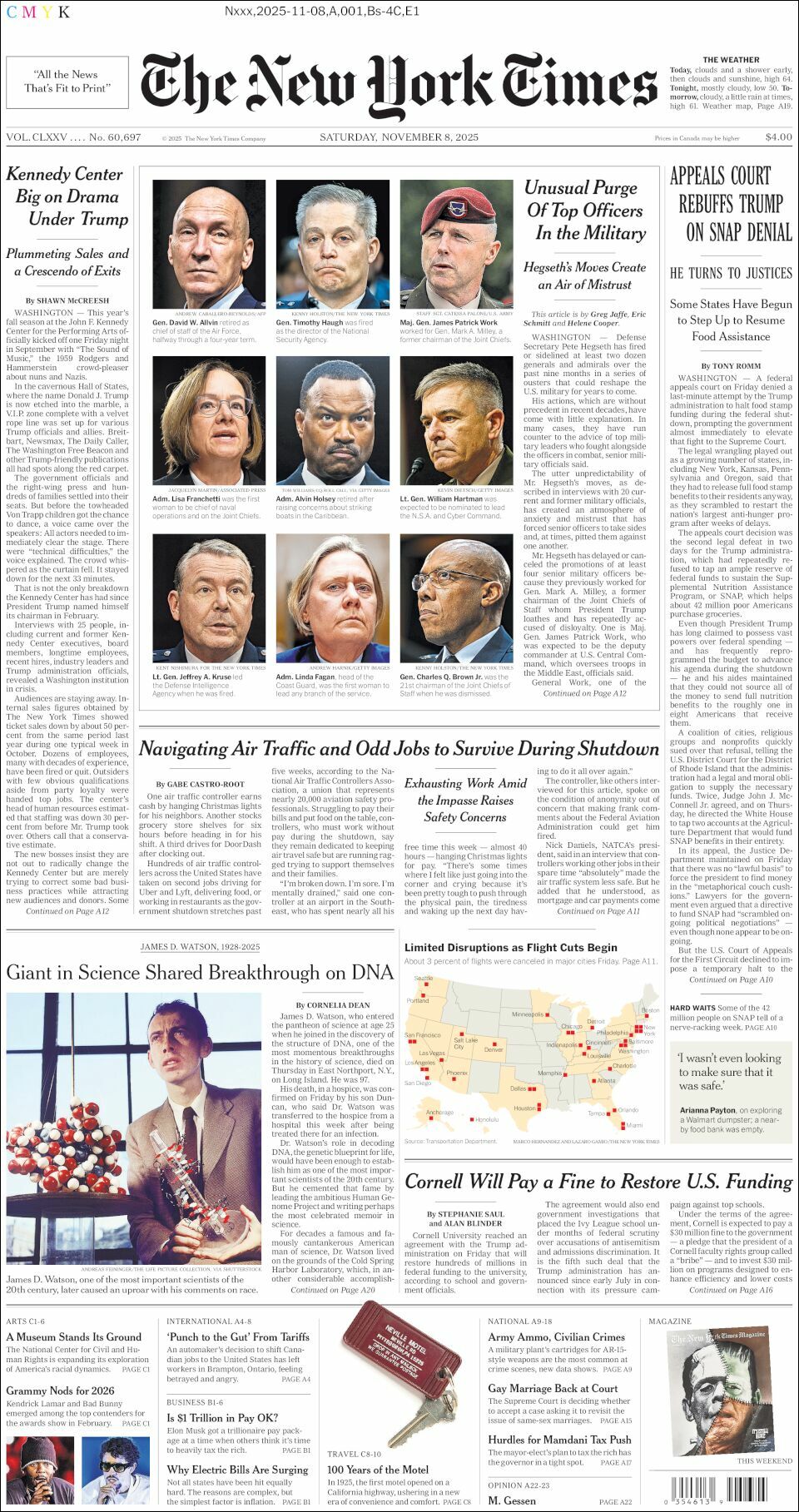 The New York Times, edición del sábado 08 de noviembre de 2025