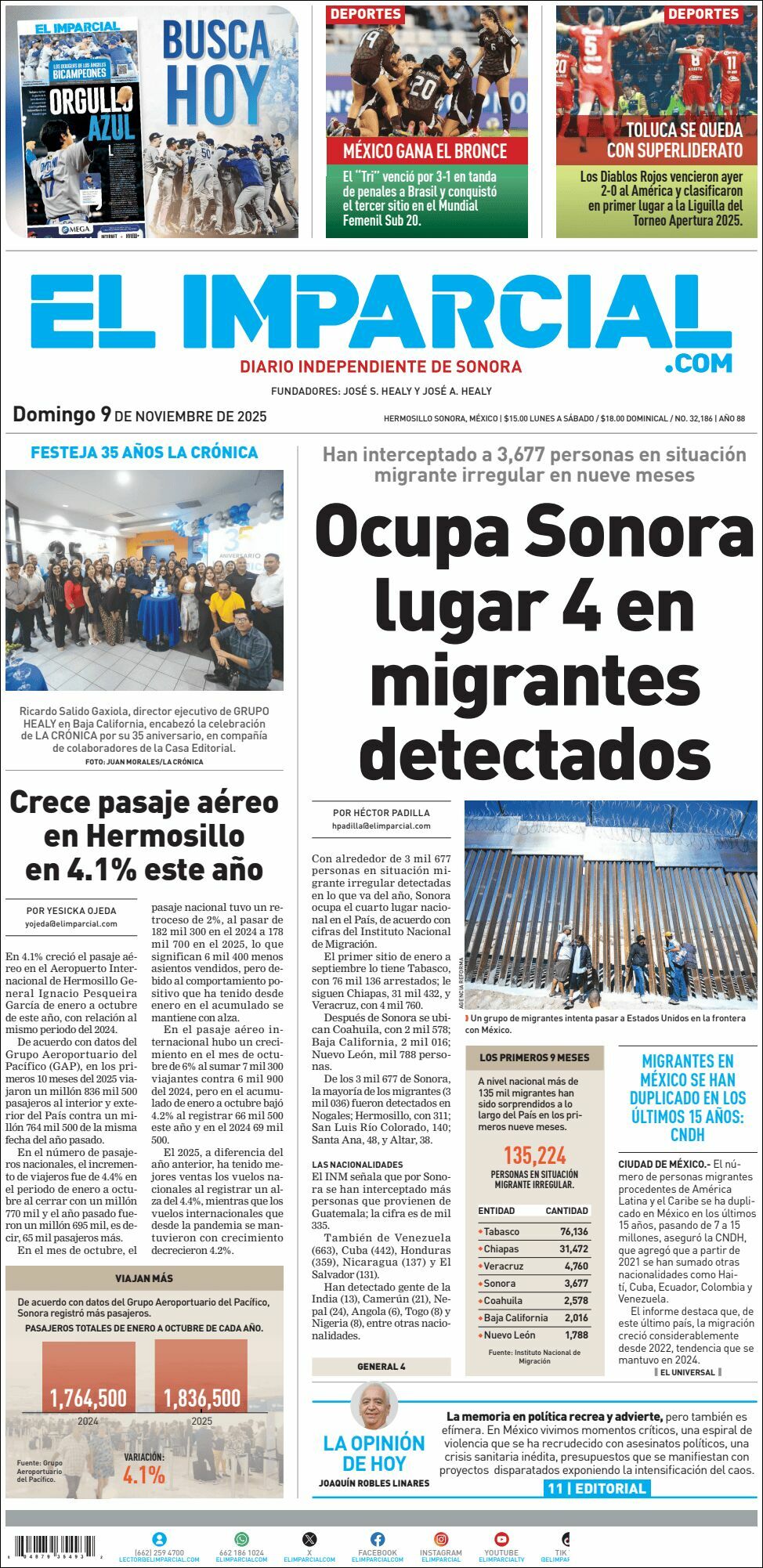 El Imparcial, edición del domingo 09 de noviembre de 2025