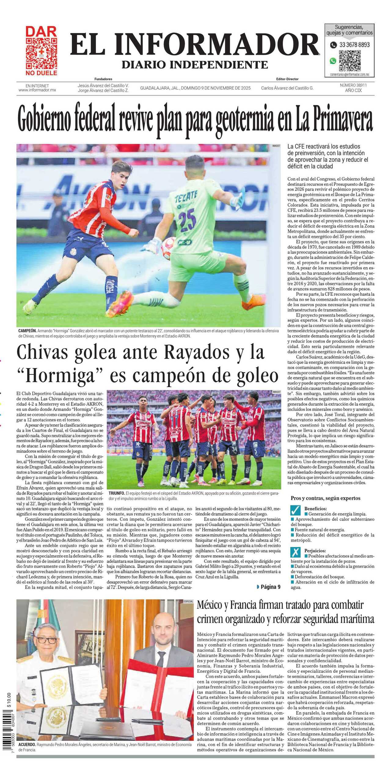 El Informador, edición del domingo 09 de noviembre de 2025