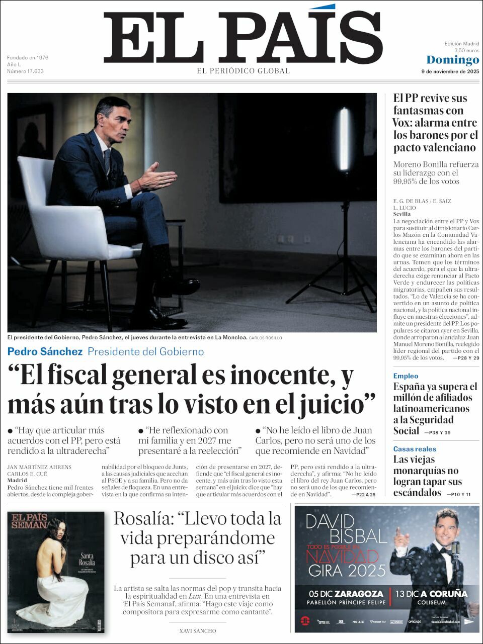El País, edición del domingo 09 de noviembre de 2025