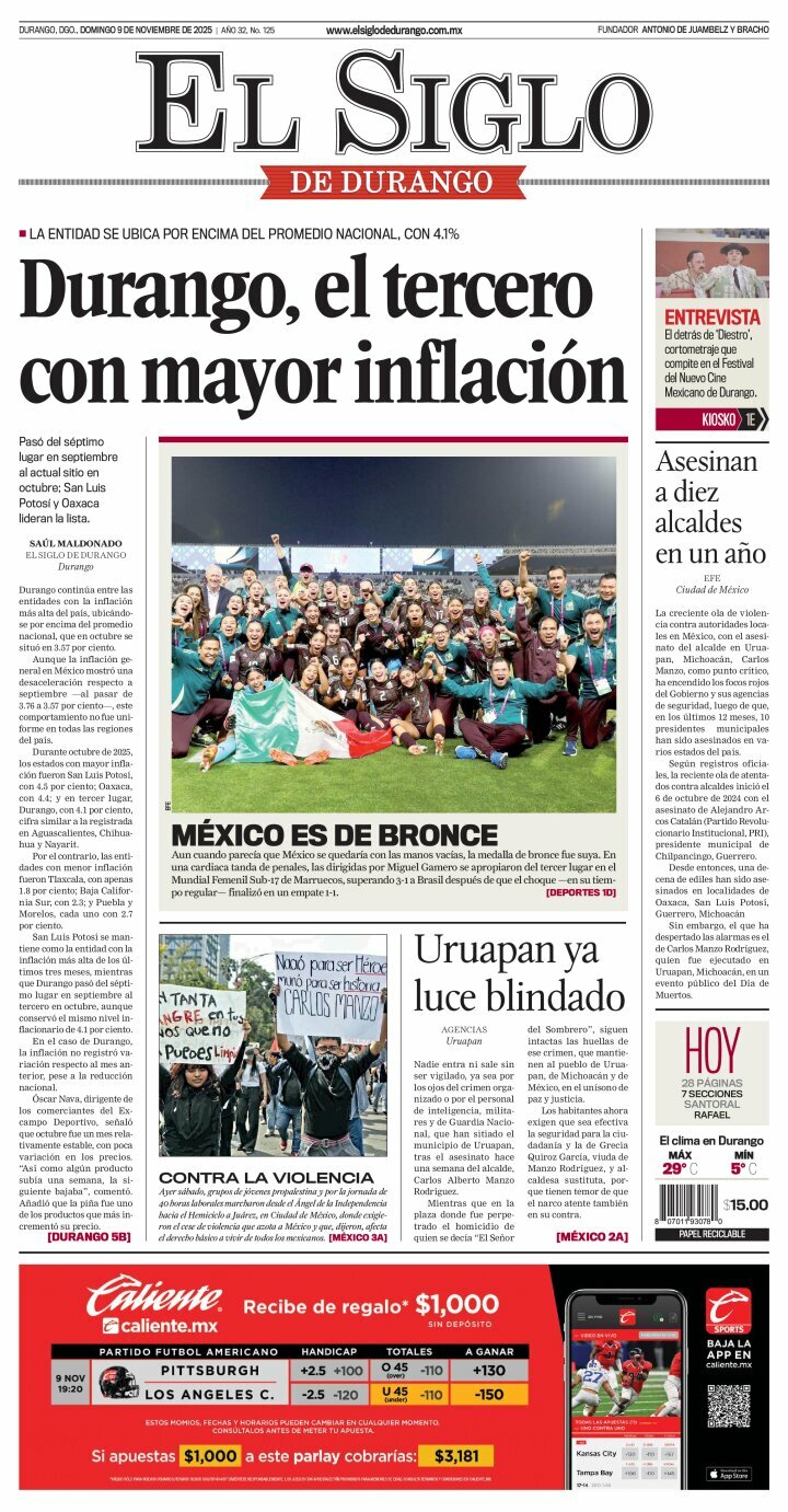 El Siglo de Durango, edición del domingo 09 de noviembre de 2025