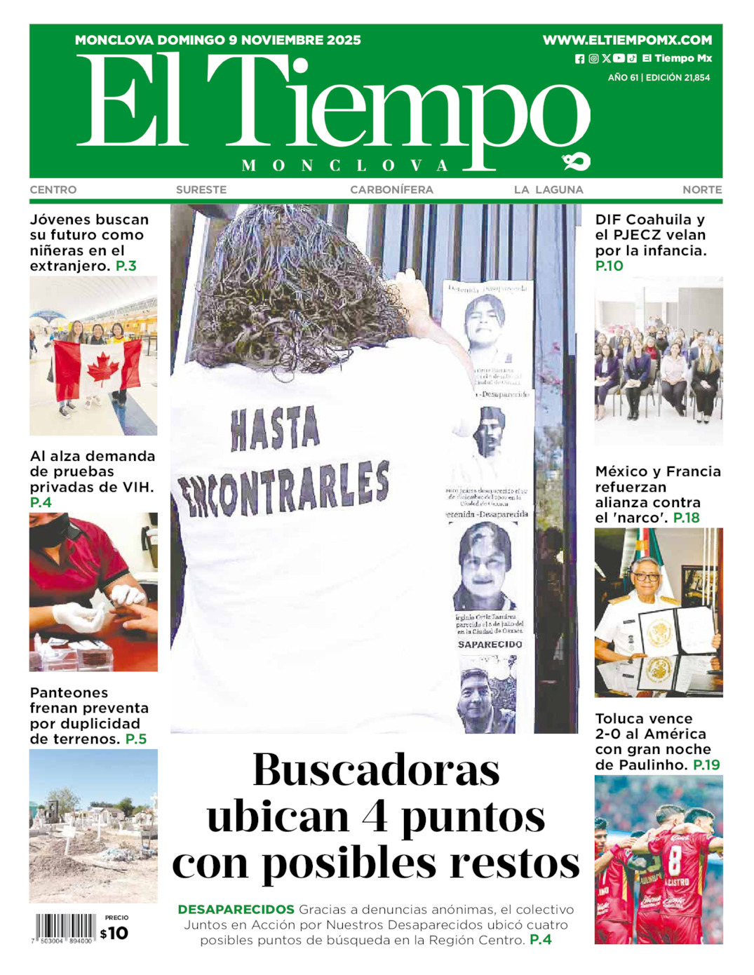 El Tiempo Monclova, edición del domingo 09 de noviembre de 2025