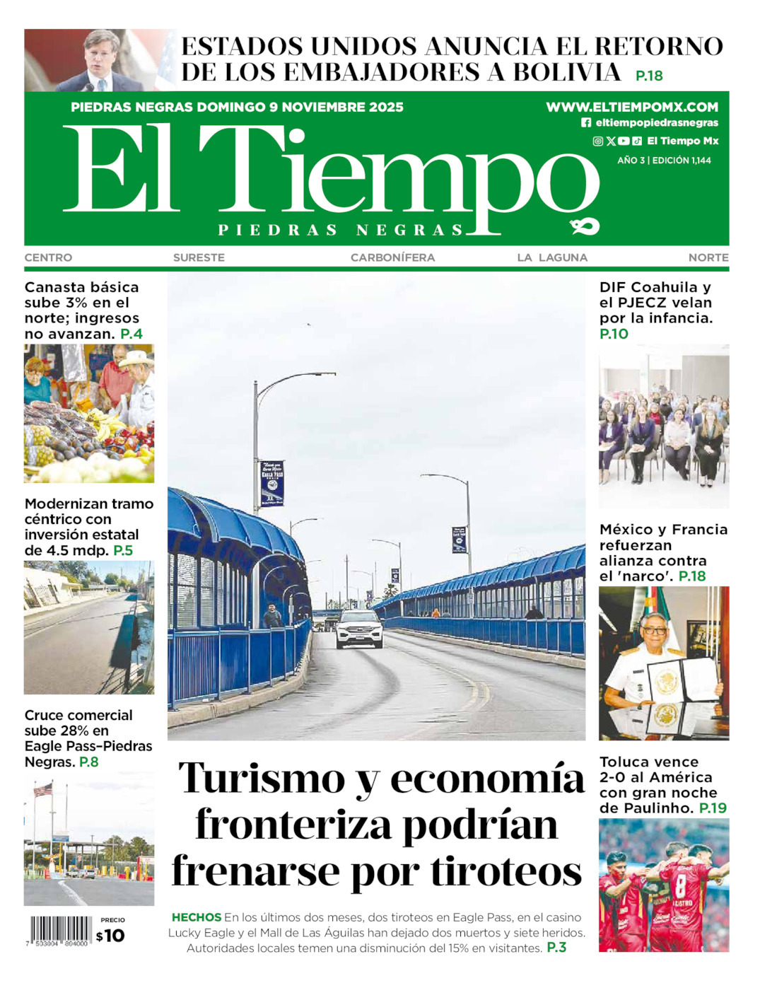 El Tiempo Piedras Negras, edición del domingo 09 de noviembre de 2025