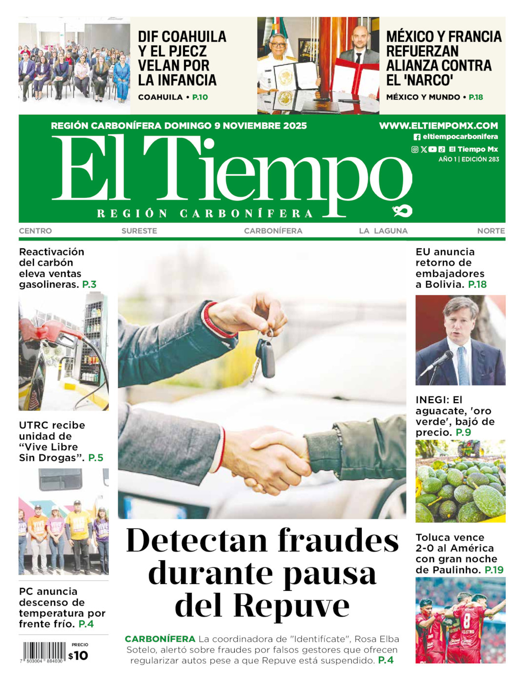El Tiempo Región Carbonífera, edición del domingo 09 de noviembre de 2025