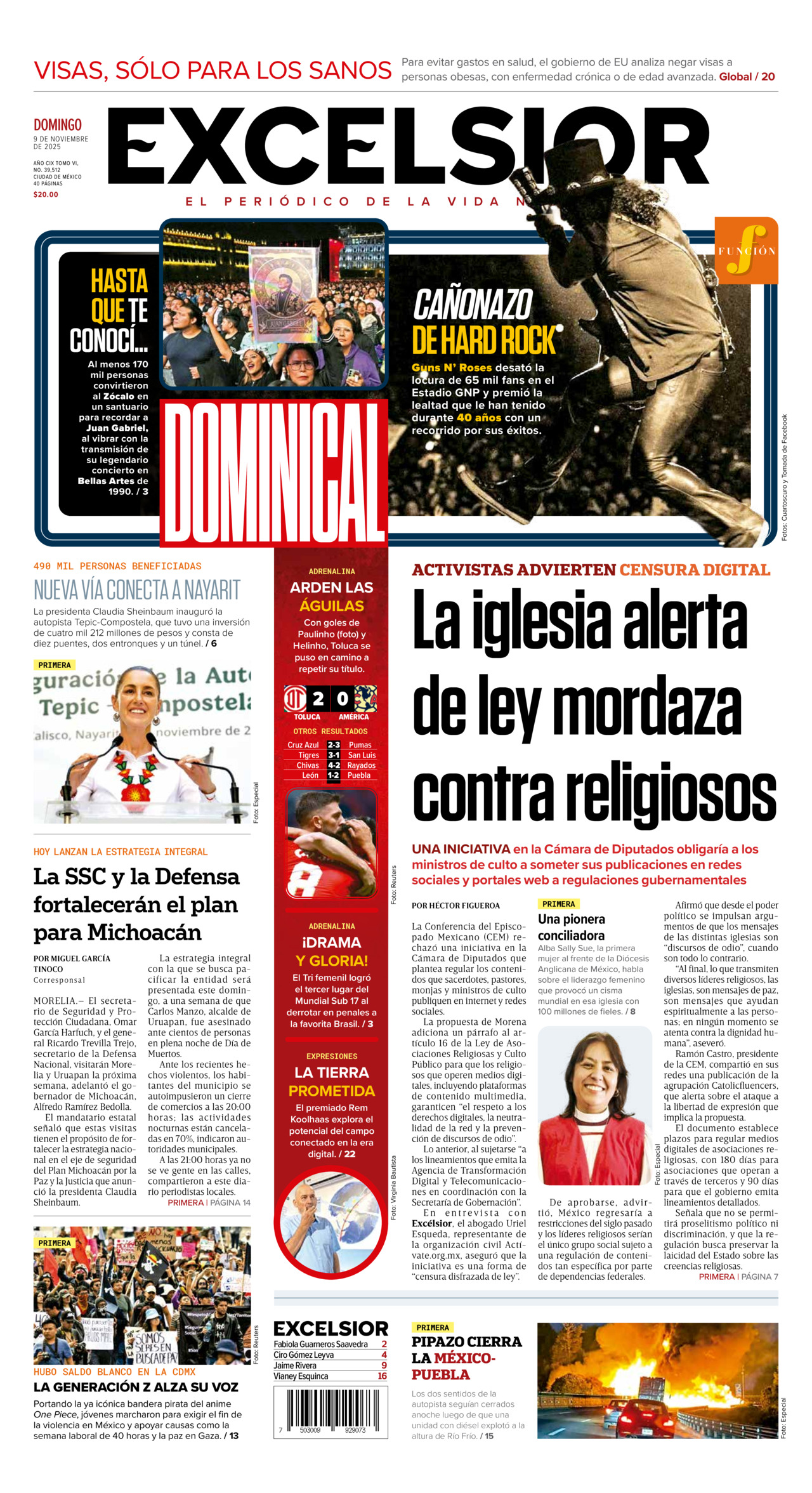 Excelsior, edición del domingo 09 de noviembre de 2025