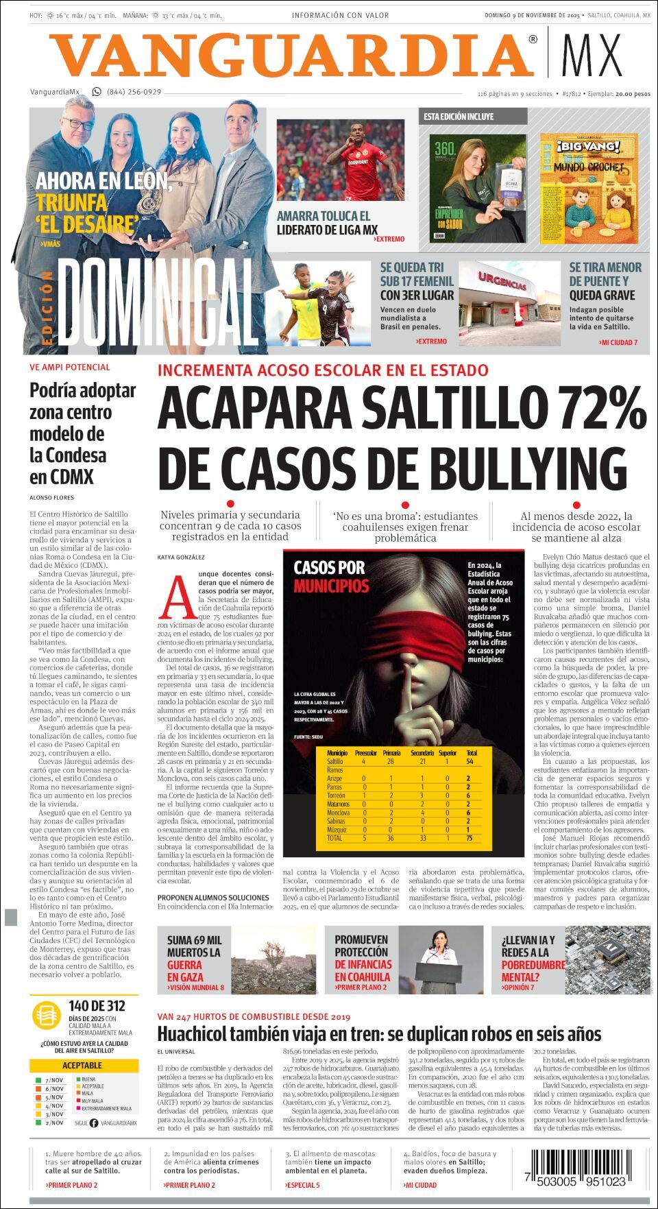 Vanguardia, edición del domingo 09 de noviembre de 2025