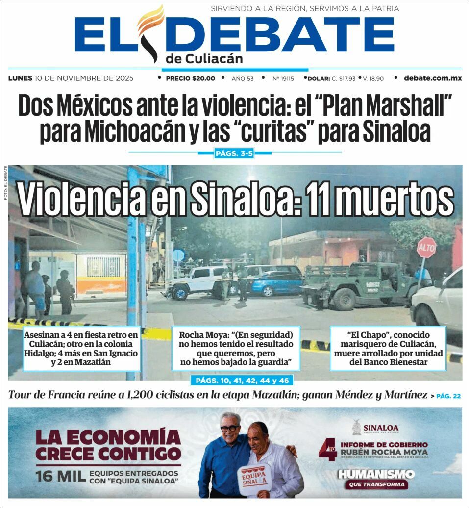 El Debate Culiacán, edición del lunes 10 de noviembre de 2025