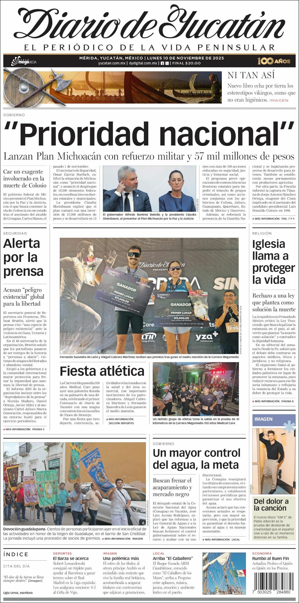 El Diario de Yucatán, edición del lunes 10 de noviembre de 2025