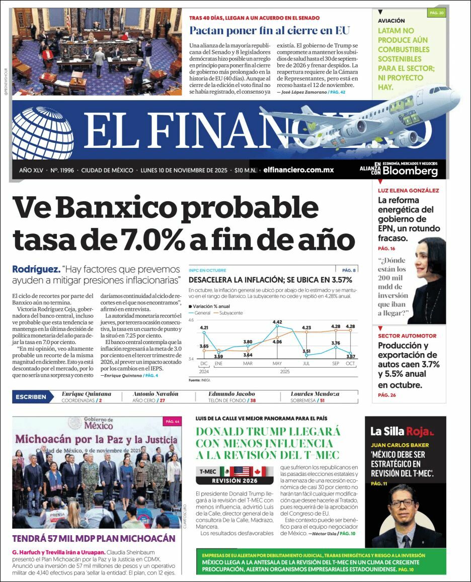 El Financiero, edición del lunes 10 de noviembre de 2025