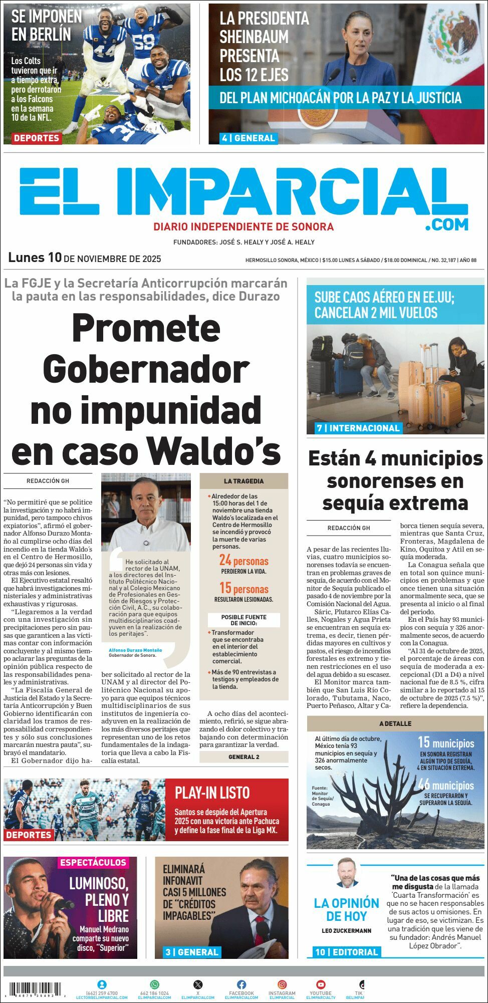 El Imparcial, edición del lunes 10 de noviembre de 2025