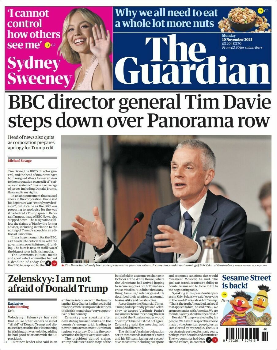 The Guardian, edición del lunes 10 de noviembre de 2025