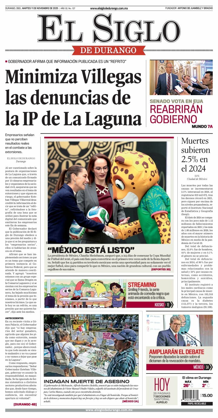 El Siglo de Durango, edición del martes 11 de noviembre de 2025