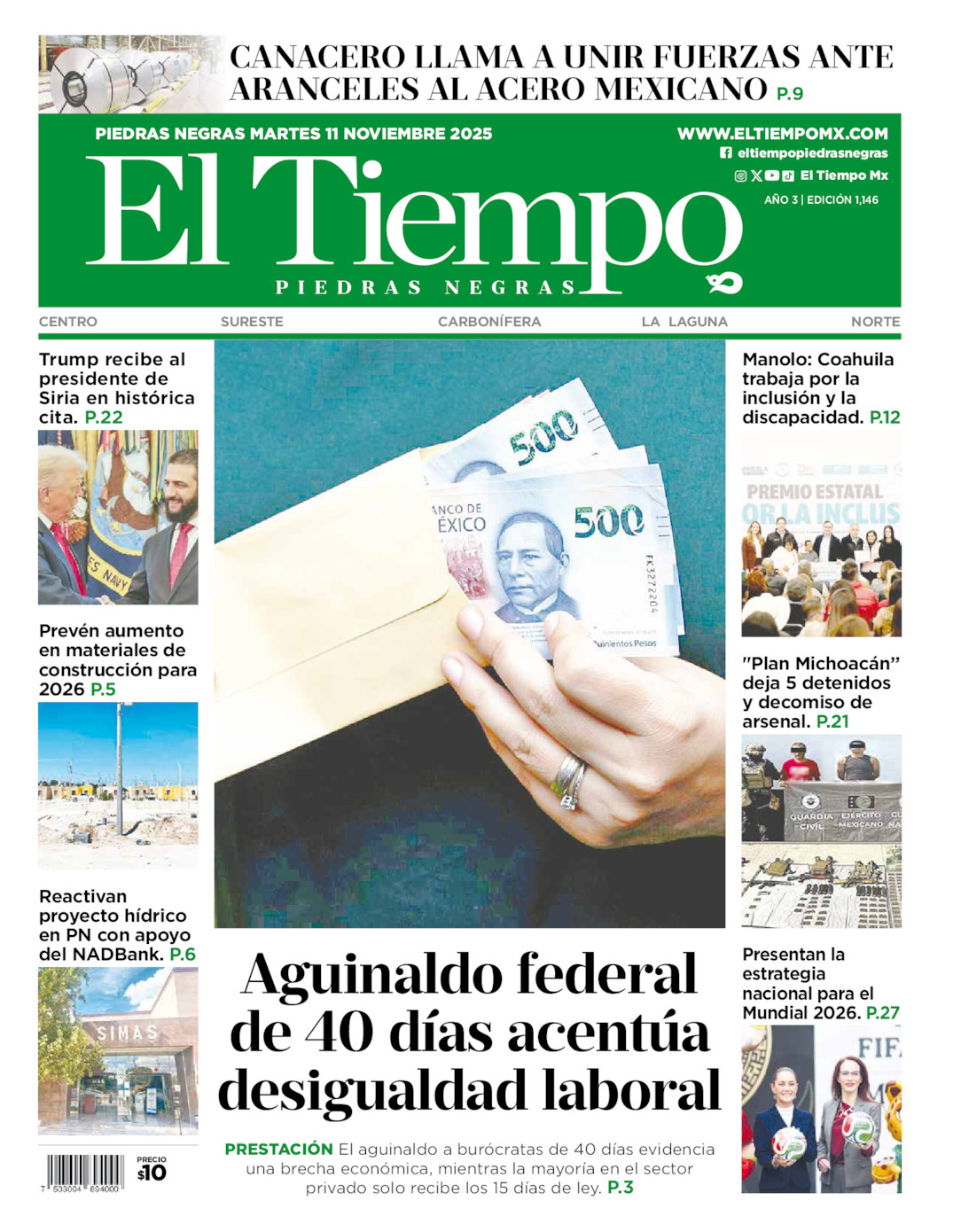 El Tiempo Piedras Negras, edición del martes 11 de noviembre de 2025